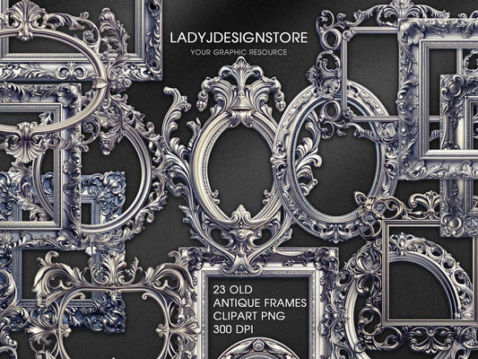 Antique Silver Patina Frames Clipart Clip Art – Elegant Baroque & Vintage Borders