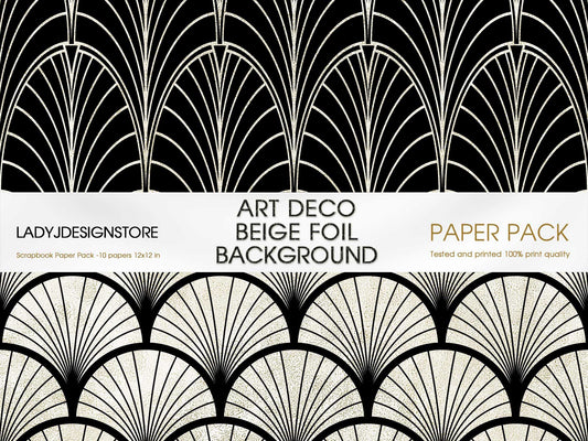 Black Beige Art Deco Seamless Foil Background | Digital Paper Pack