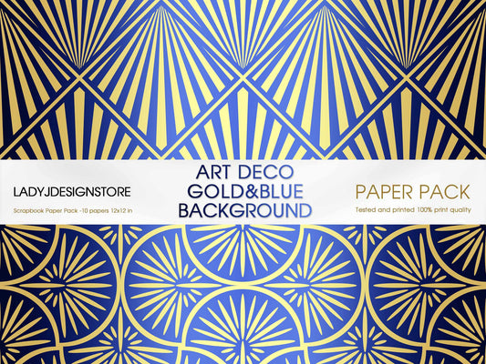 Gold Blue Art Deco Seamless Foil Background | Digital Paper Pack ladyjdesignstore