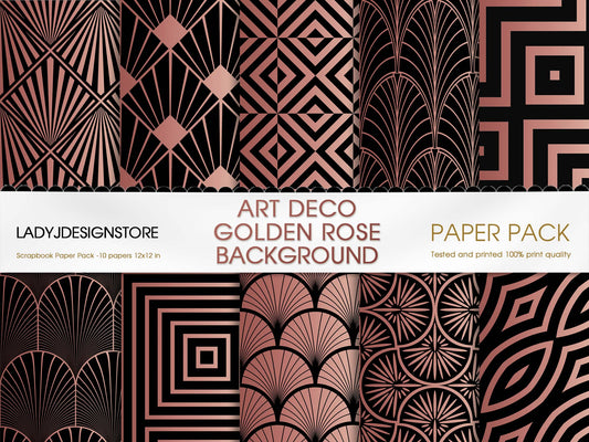 Art Deco Bundle Seamless Foil Background Rose Gold Digital Paper Pack