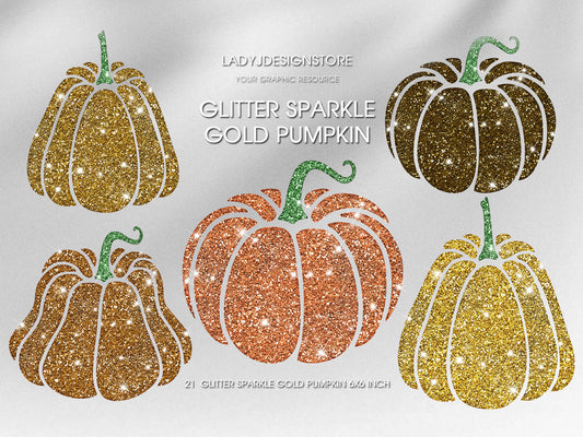Glitter sparkle gold pumpkins PNG transparent Clip Art ladyjdesignstore