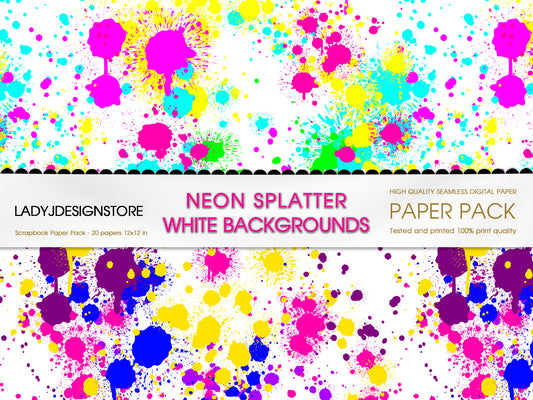 Neon Splatter Digital Paper Pack – Vibrant Paint Splash Backgrounds