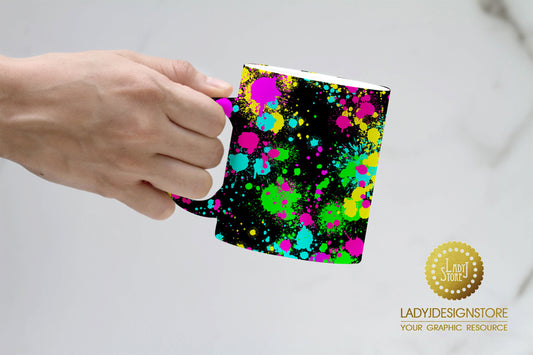 Neon Splatter Black Digital Paper Pack – Vibrant Paint Splash Backgrounds