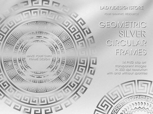 Geometric Silver Circular Frames Edition Clipart ladyjdesignstore