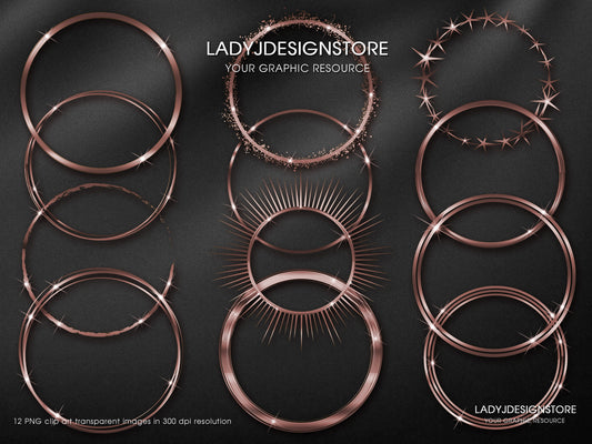 Rose Gold Circular Frames Edition Clipart - ladyjdesignstore