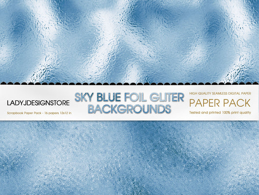 Sky Blue Foil Glitter Digital Paper ladyjdesignstore
