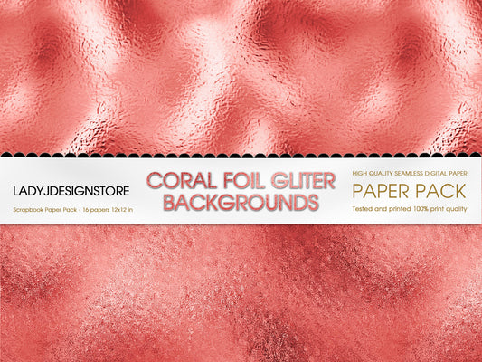 Coral Pink Foil Glitter Digital Paper