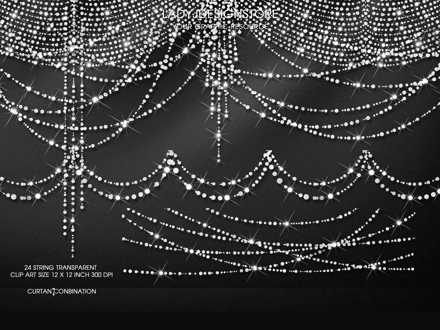 Silver Glitter String Fairy Lights Overlay PNG