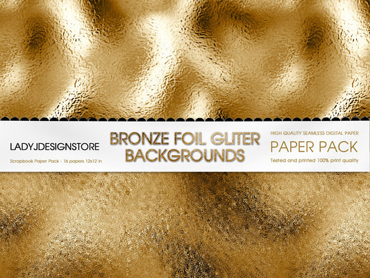 Bronze Foil Glitter Digital Paper ladyjdesignstore