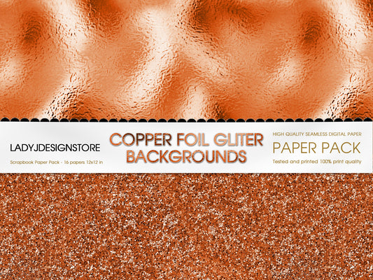 Copper Foil Glitter Digital Paper ladyjdesignstore