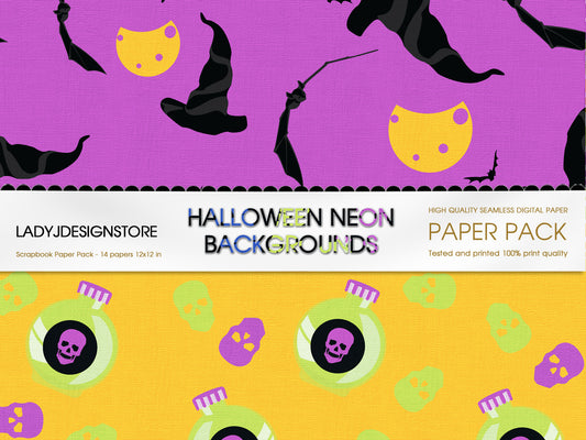 Halloween Neon Skulls Printable Papers