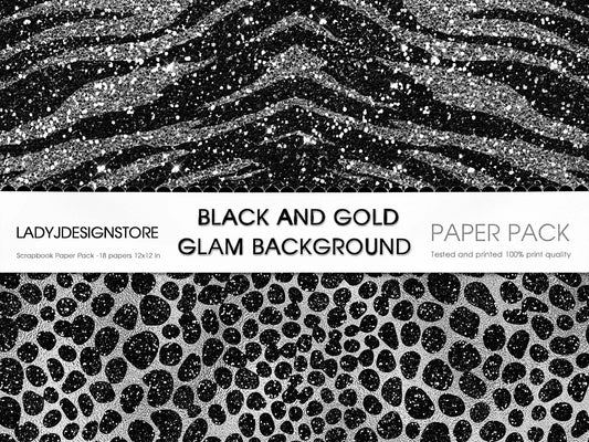 Black and Silver Glam Digital Paper – Luxury Black Silver Textures