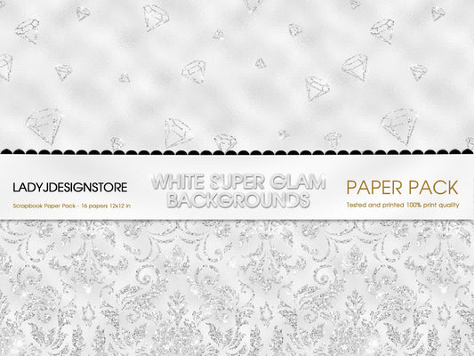 White Glam Digital Paper – Luxury White Textures & Glitter Backgrounds