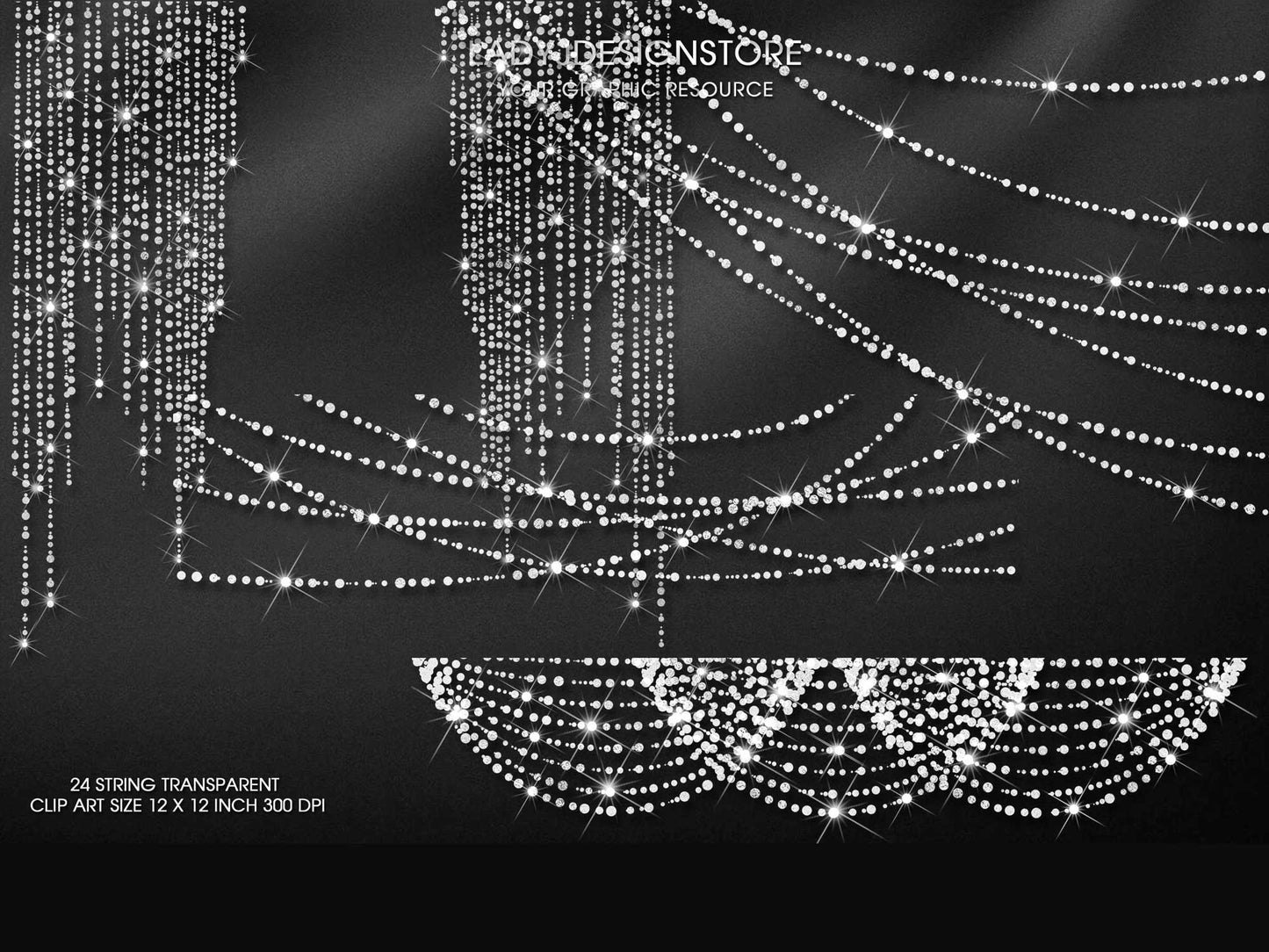 Silver Glitter String Fairy Lights Overlay PNG