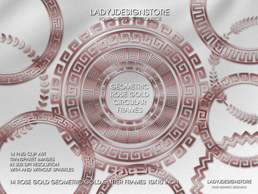 Geometric Rose Gold Circular Frames Edition Clipart ladyjdesignstore