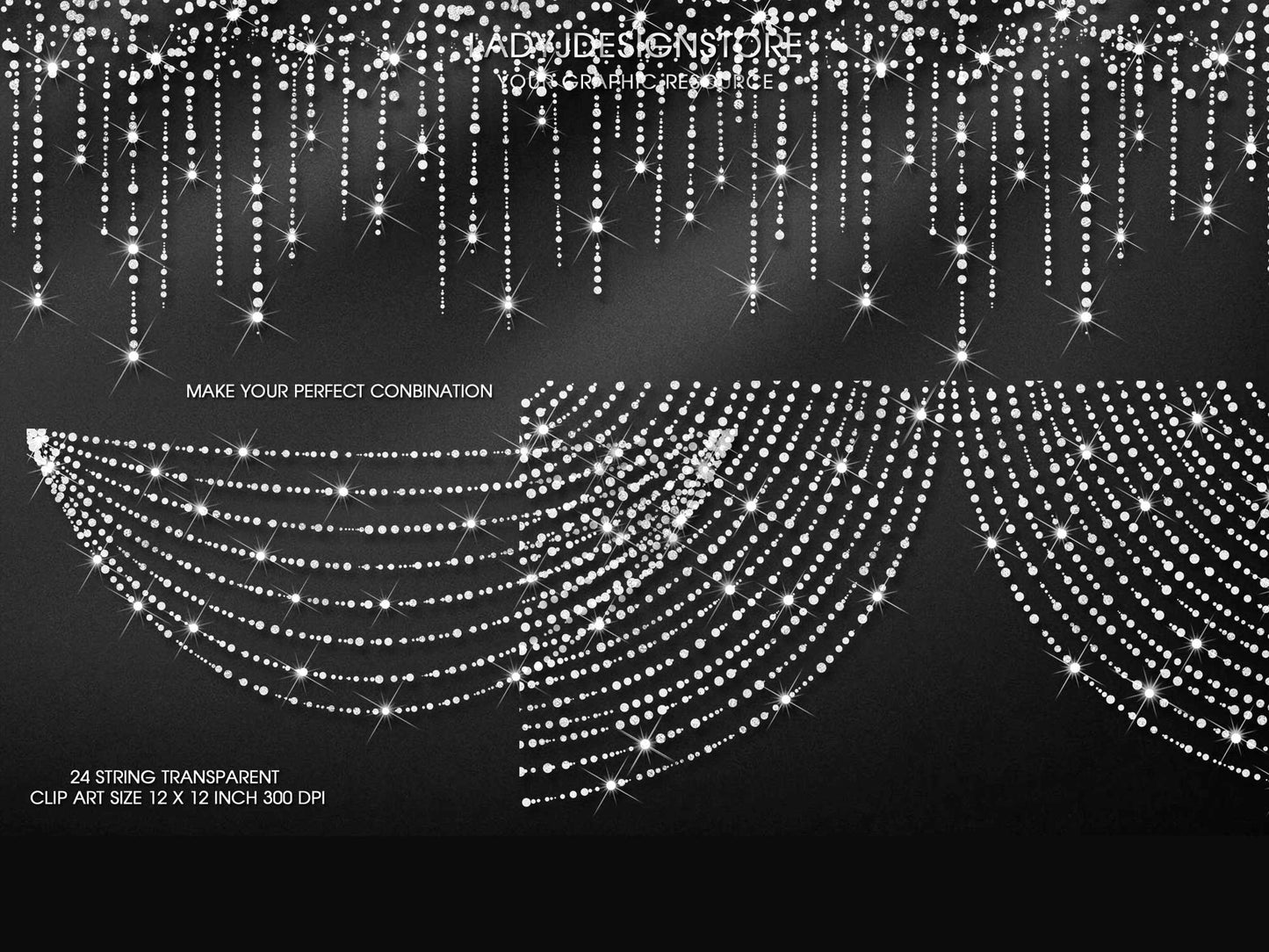 Silver Glitter String Fairy Lights Overlay PNG