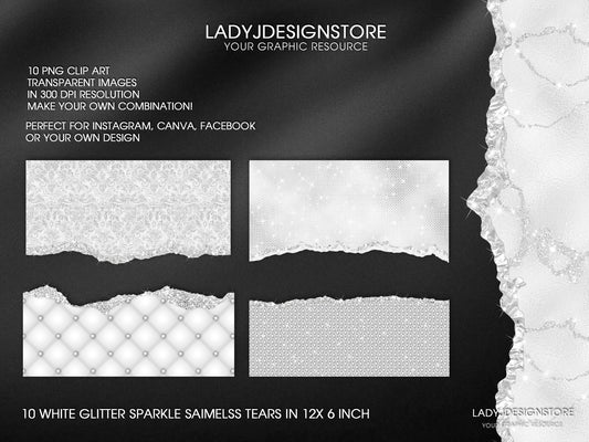 White Glitter Sparkle Torn Paper Clip Art PNG