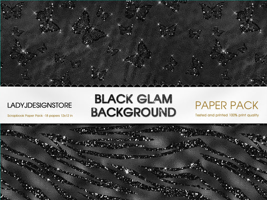 Black Glam Digital Paper Pack – Luxury Black Textures & Glitter Backgrounds
