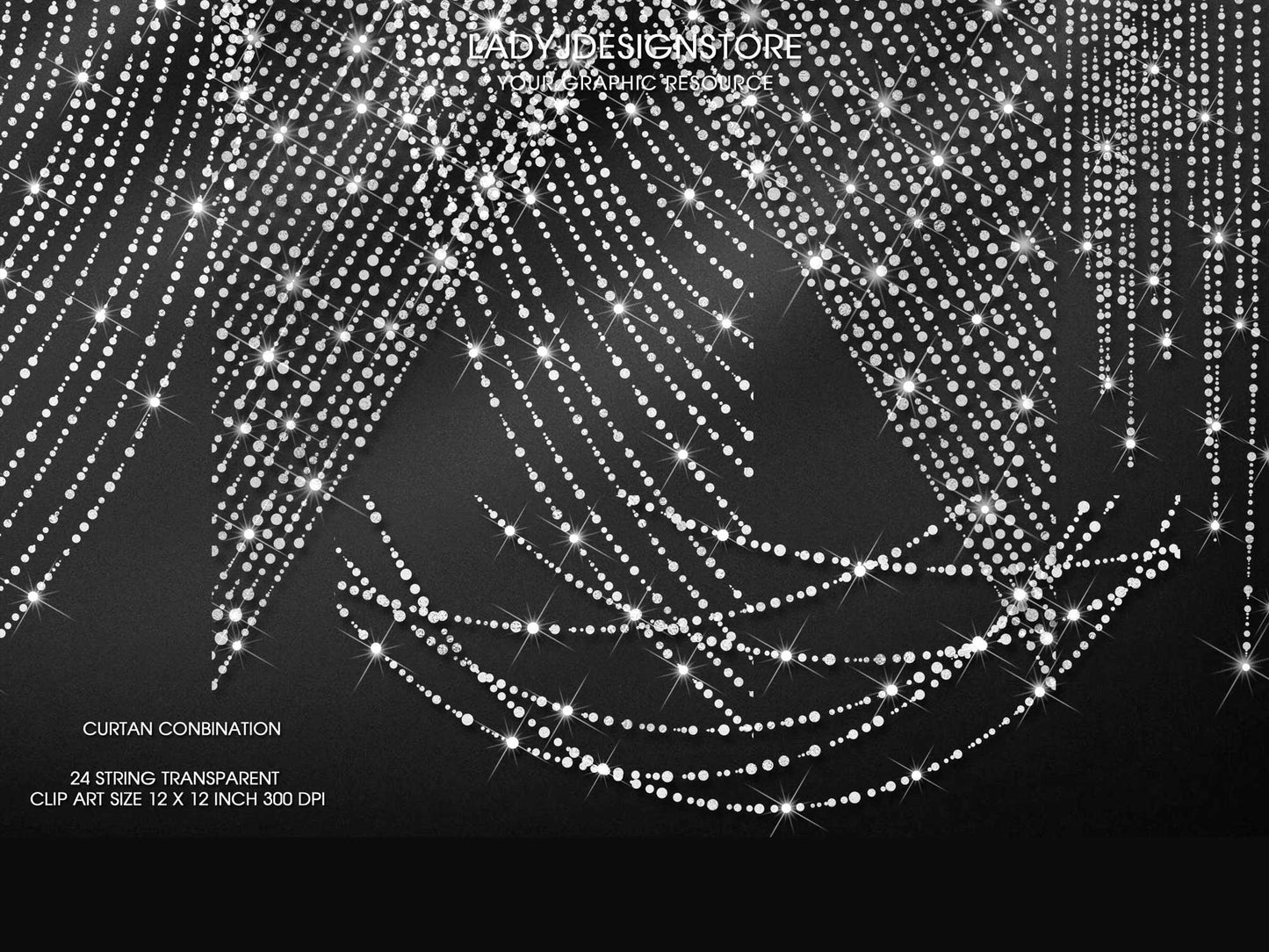 Silver Glitter String Fairy Lights Overlay PNG