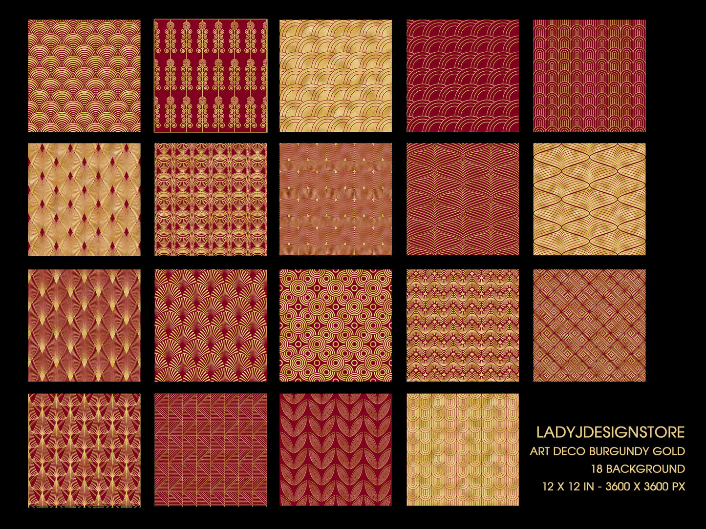 Art Deco Gold Burgundy Seamless Foil Background
