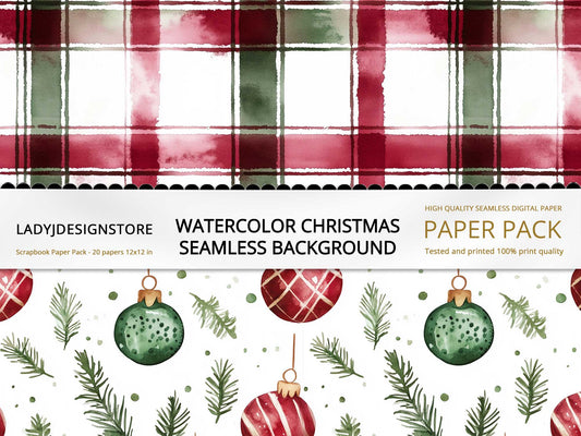 Watercolor Christmas Linen Seamless Digital Paper Pack