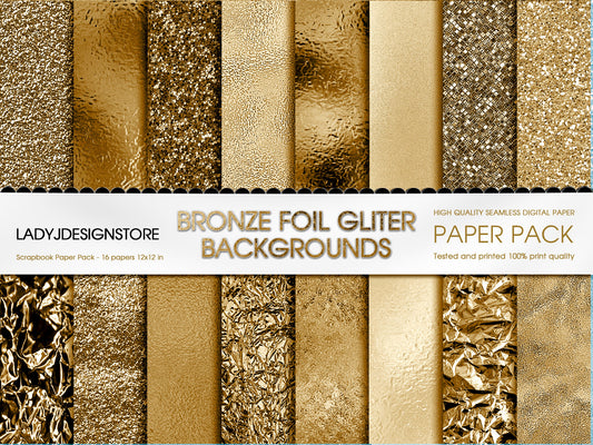 Foil Glitter Digital Paper Bundle 224 Seamless Digital Papers Pack bronze
