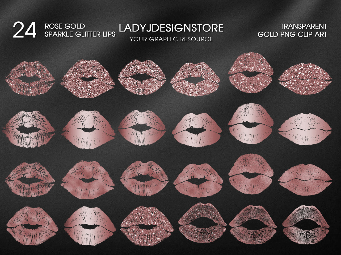 Rose Gold Sparkle Glitter Foil Lips PNG ladyjdesignstore