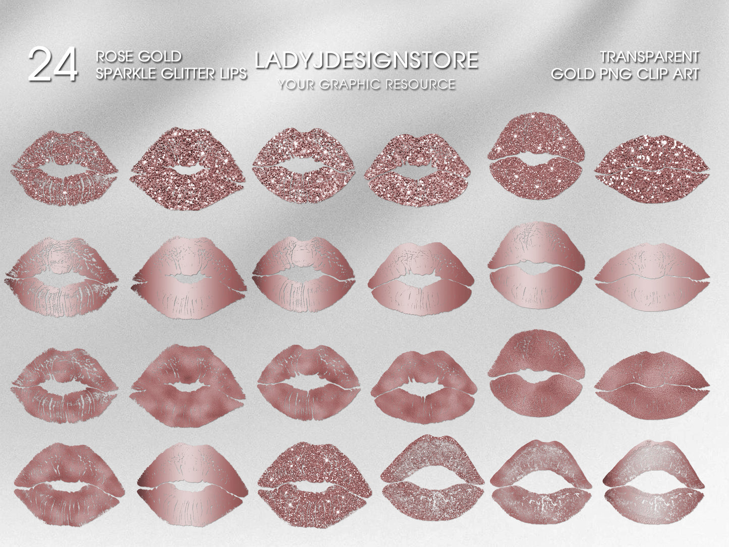 Rose Gold Sparkle Glitter Foil Lips PNG ladyjdesignstore
