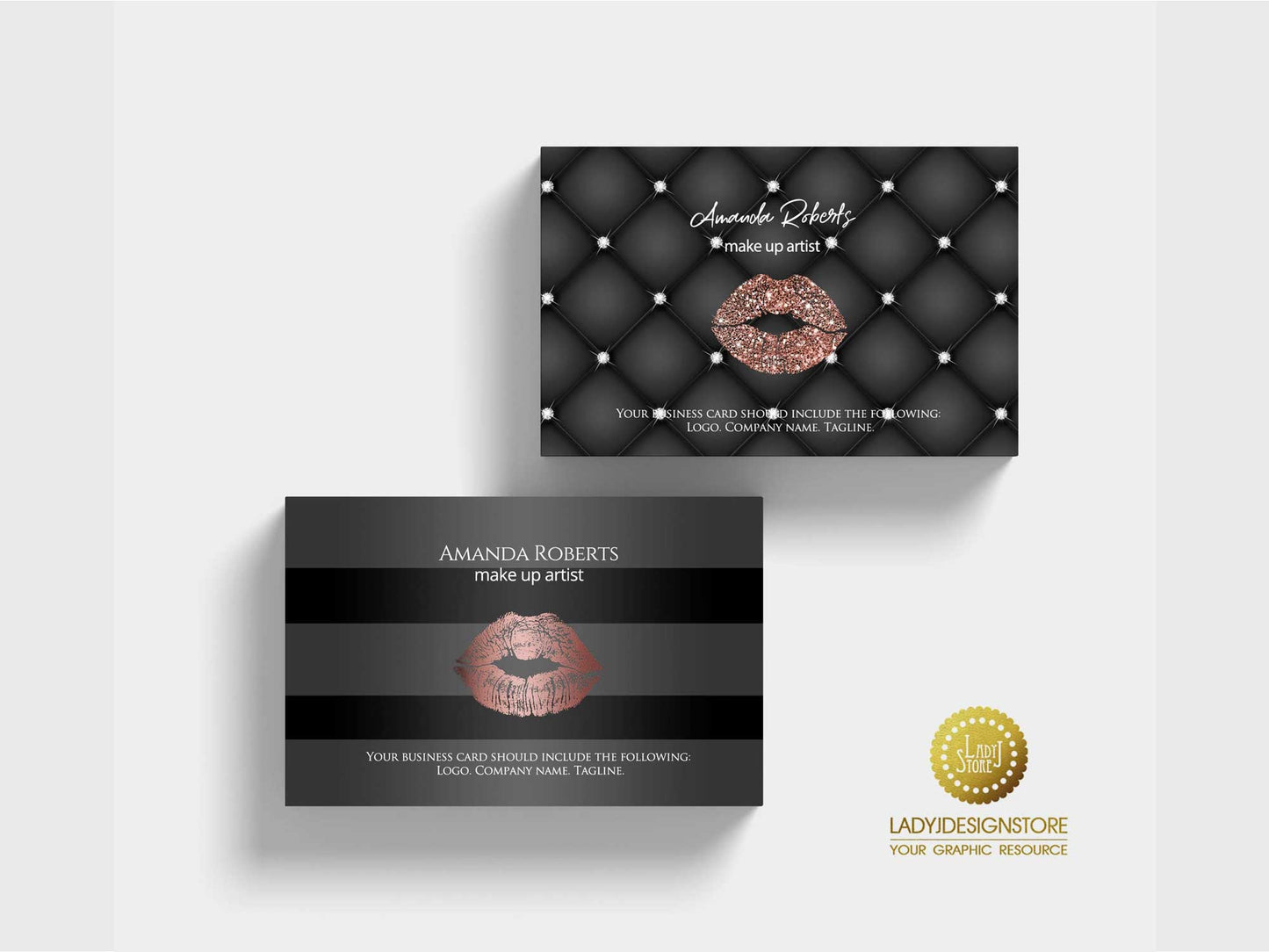 Rose Gold Sparkle Glitter Foil Lips PNG business card ladyjdesignstore