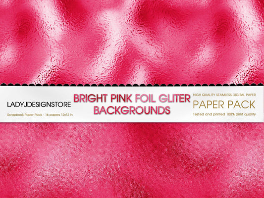 Bright Pink Foil Glitter Digital Paper ladyjdesignstore