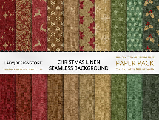 Christmas Linen Seamless Digital Paper Pack