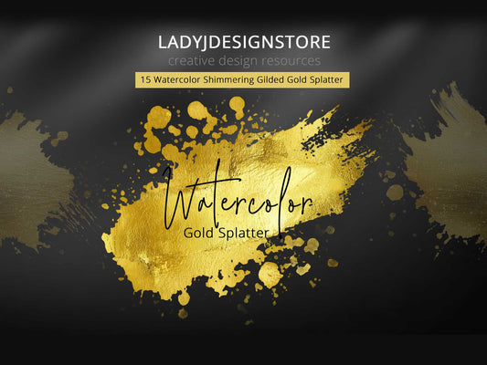 Watercolor Gold Splatter Clipart - PNG Splatter Set ladyjdesignstore