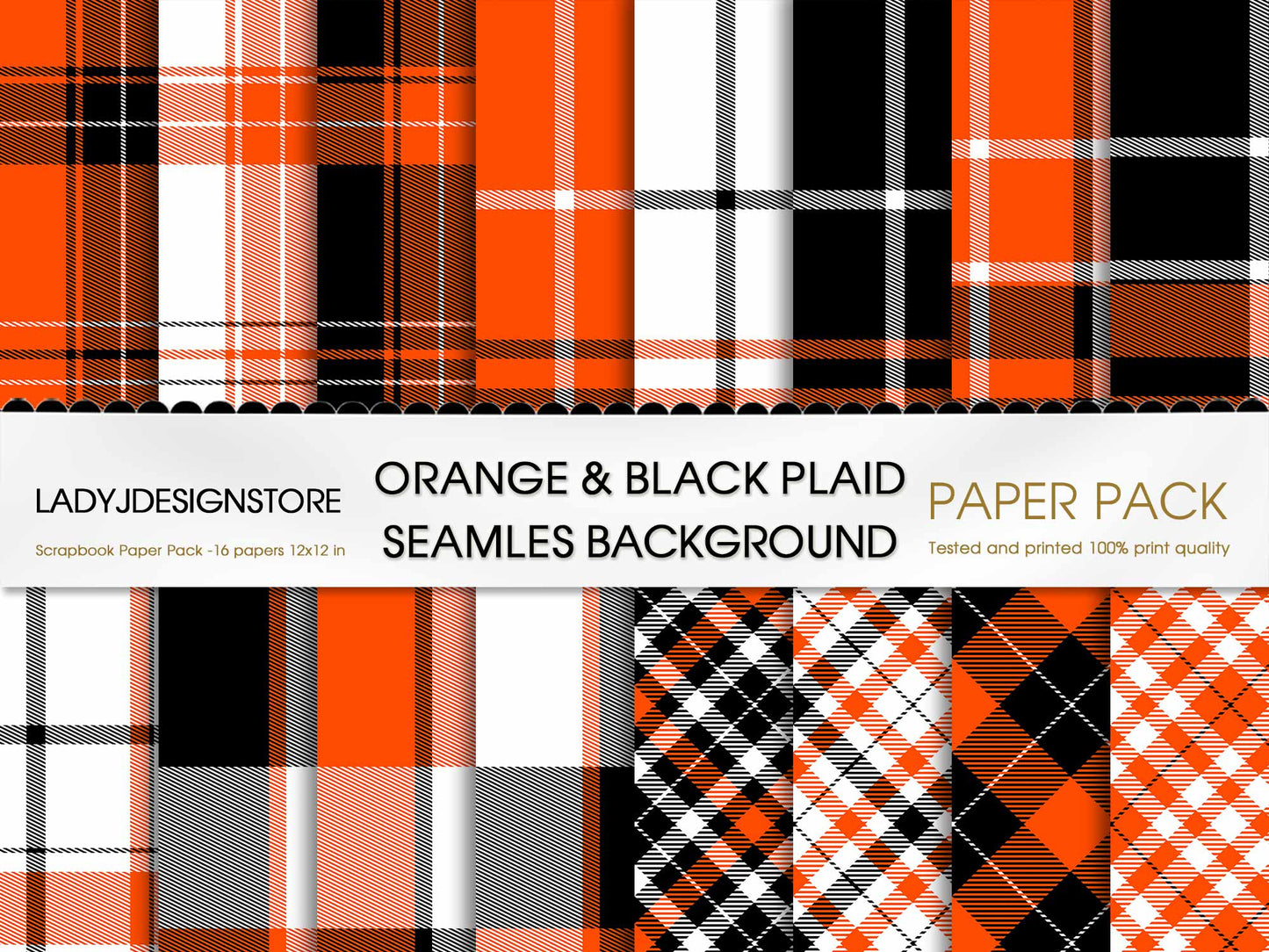 Orange Black Plaid Background Seamless Background Pack