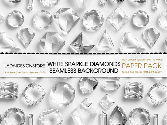 White Sparkle Diamonds Digital Paper Pack ladyjdesignstore
