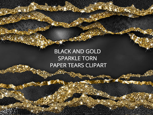 Black and Gold Sparkle Torn Paper Tears Clip Art ladyjdesignstore graphic resource