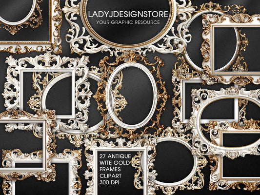 Antique White Gold Frames Clipart Clip Art – Elegant Baroque & Vintage Borders