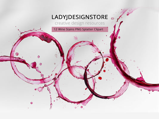 Wine Stains Watercolor Clipart - PNG Splatter Set ladyjdesignstore
