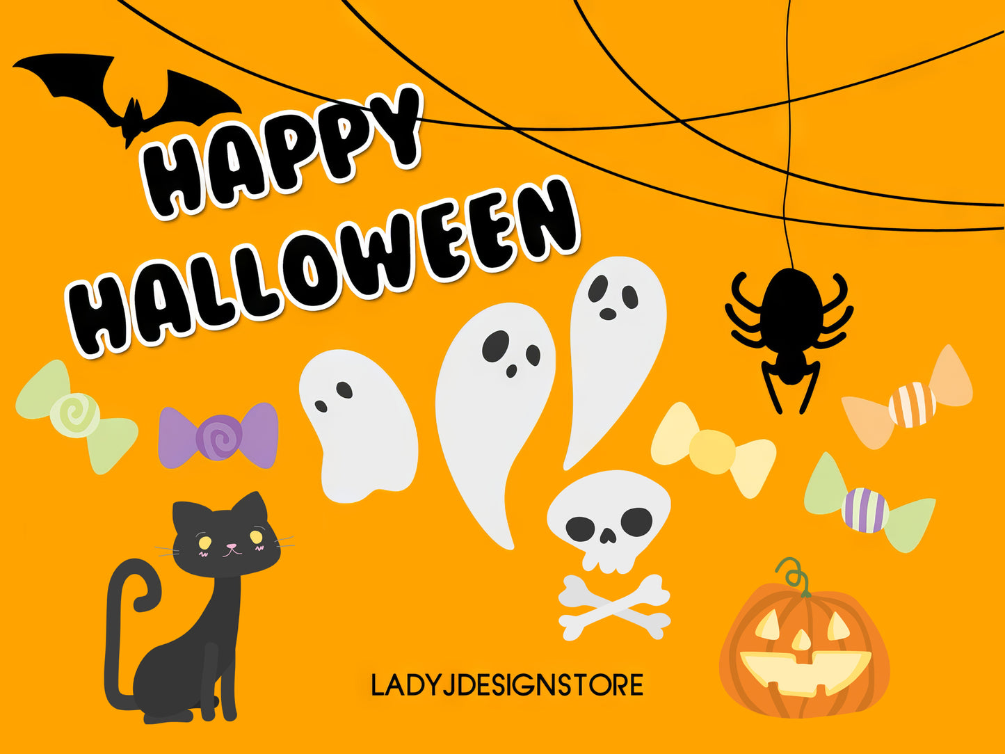 Halloween Digital ClipArt Set | 36 Spooky PNG Elements with Pumpkins, Bats & Ghosts | Transparent Background | 300 DPI