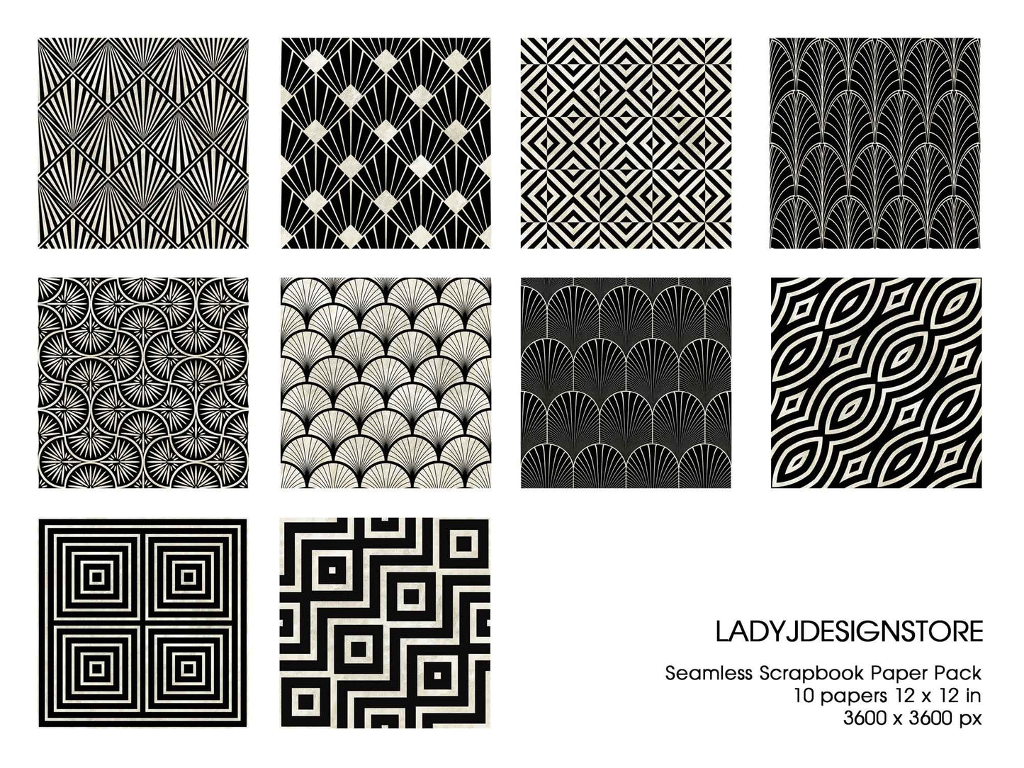 Black Beige Art Deco Seamless Foil Background | Digital Paper Pack