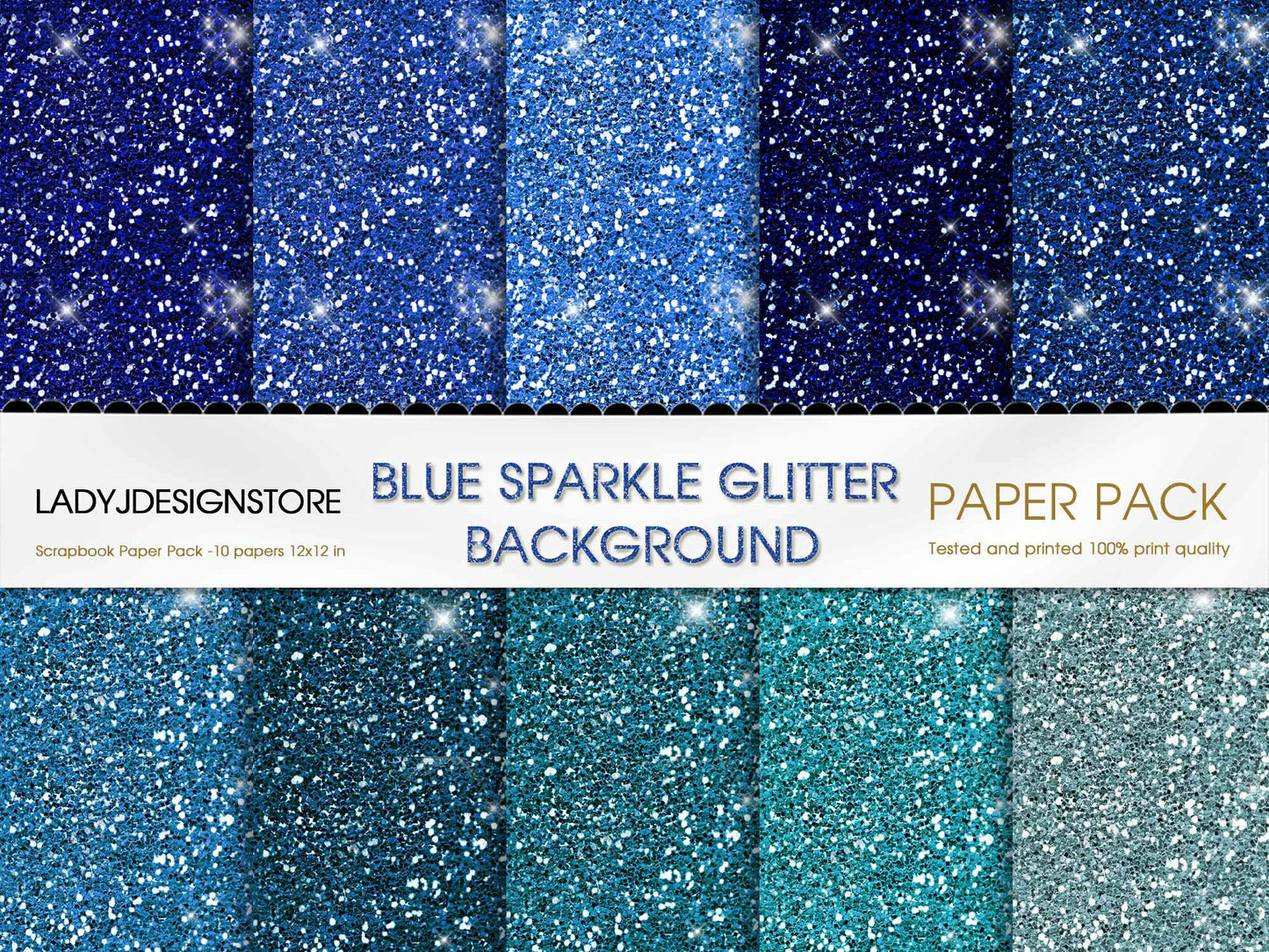 Blue Sparkle Glitter Background - Digital Seamless Paper Pack