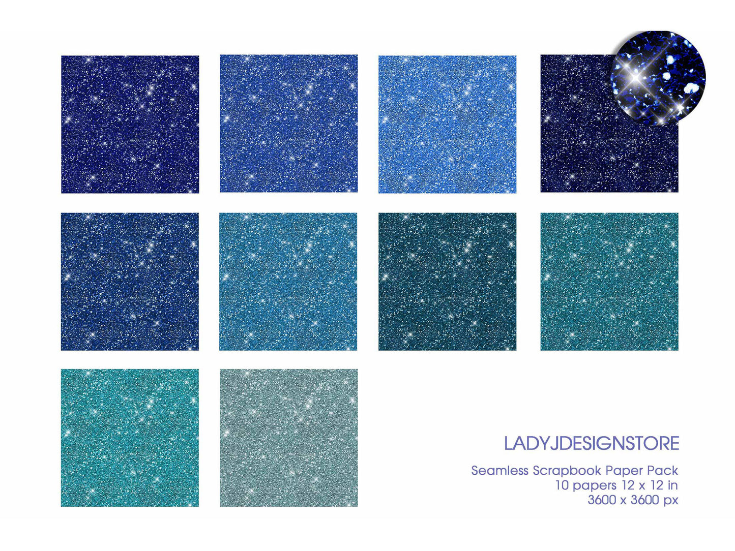 Blue Sparkle Glitter Background - Digital Seamless Paper Pack