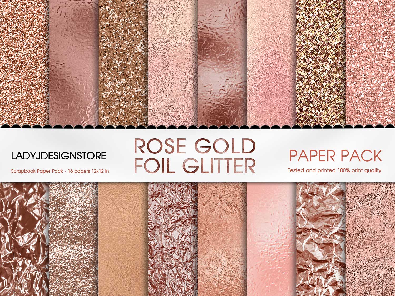 Foil Glitter Digital Paper Bundle 224 Rose goldSeamless Digital Papers Pack