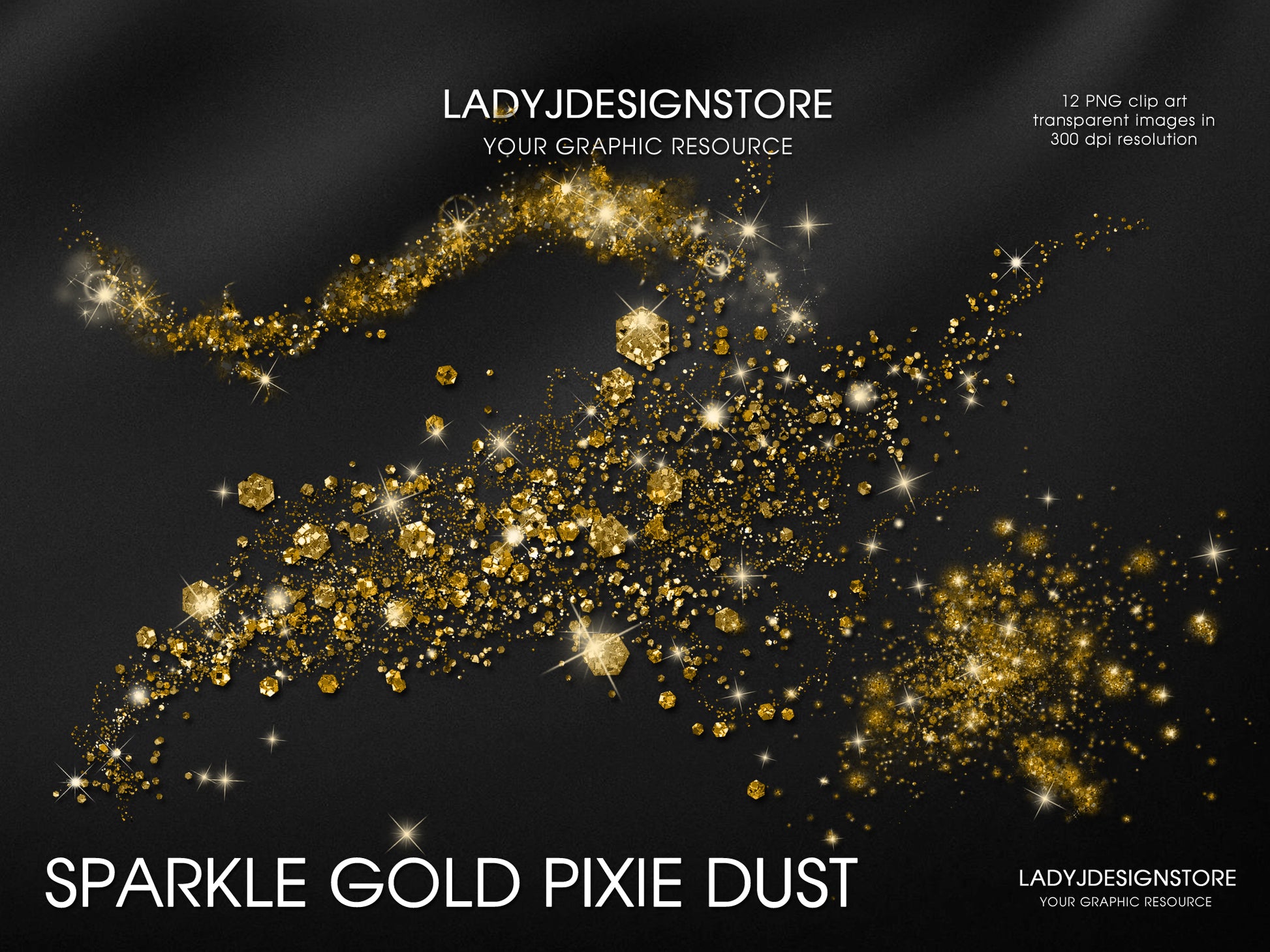 Sparkle Pixie Dust Overlay Bundle Gold  60 Elegant & Sparkling Design Elements