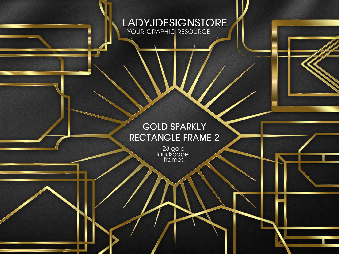 Gold Sparkly Rectangle Frame Edition Clipart 2 ladyjdesignstore