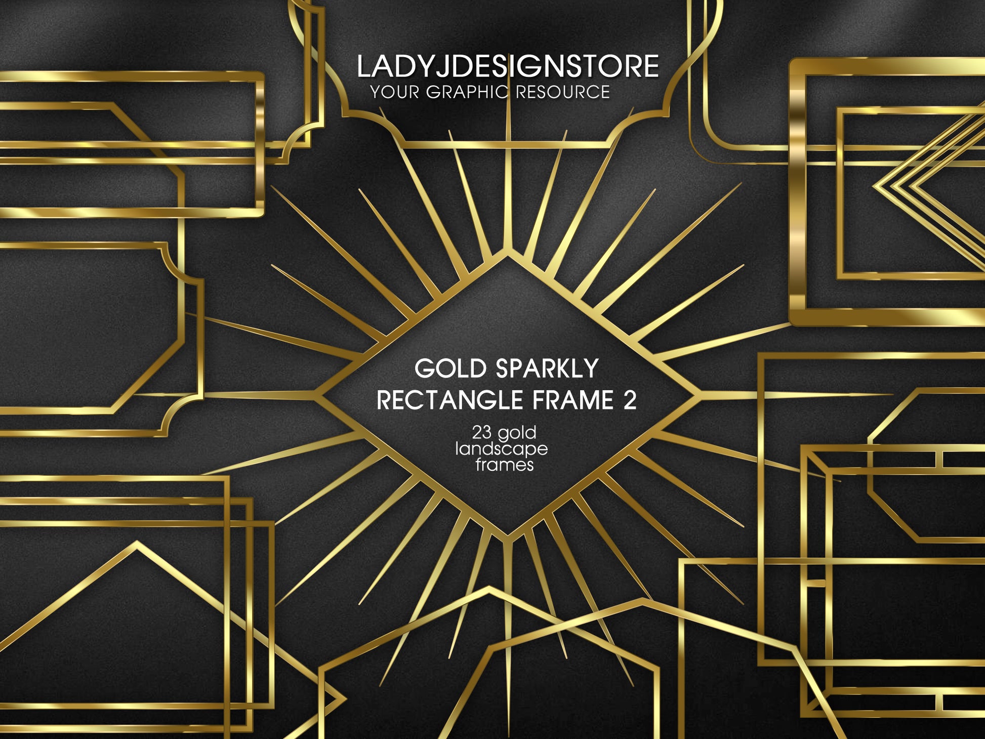 Gold Sparkly Rectangle Frame Edition Clipart 2 ladyjdesignstore