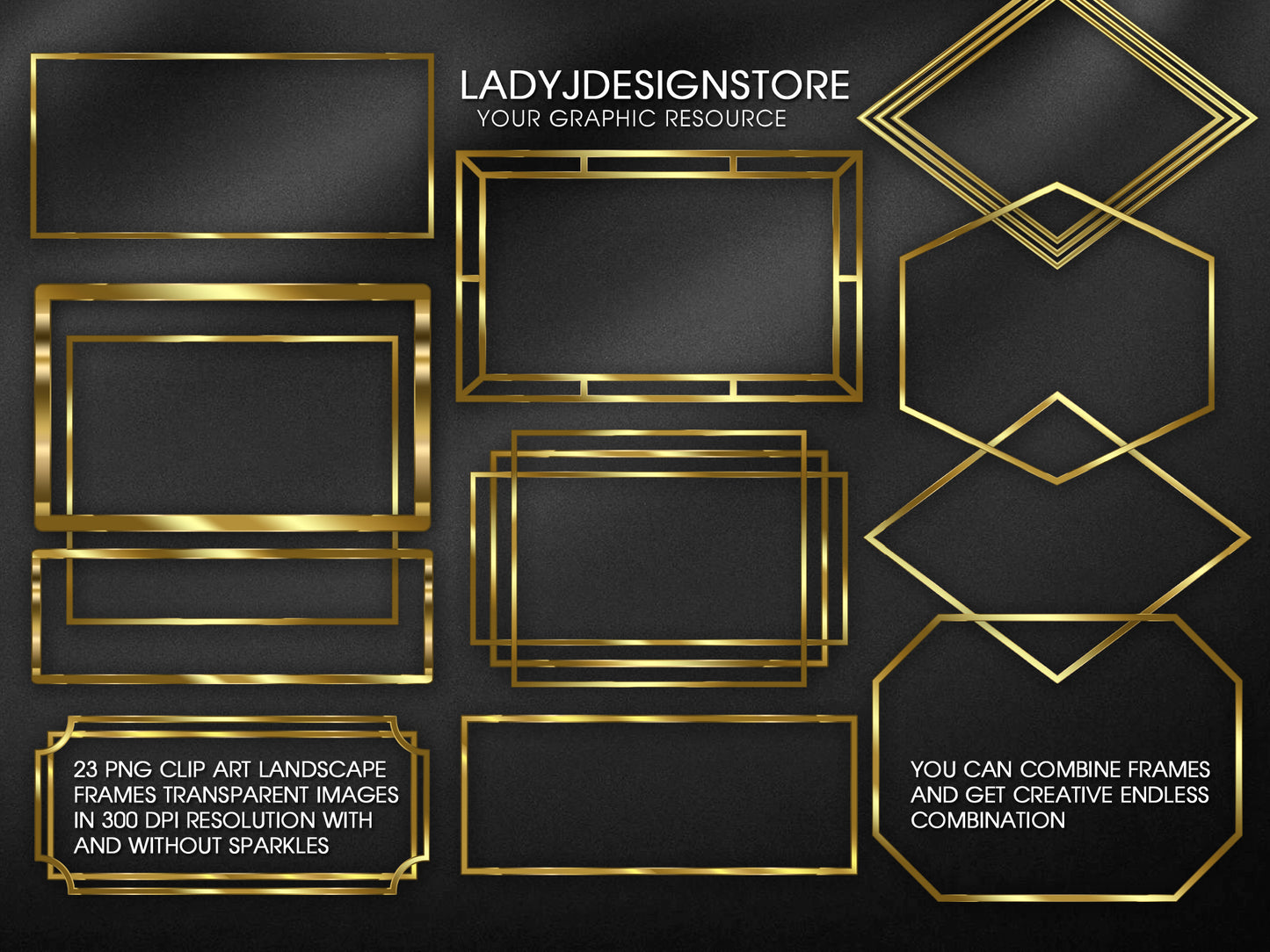 Gold Sparkly Rectangle Frame Edition Clipart 2 ladyjdesignstore