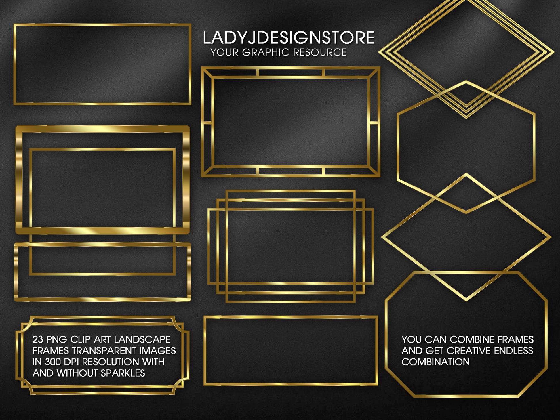 Gold Sparkly Rectangle Frame Edition Clipart 2 ladyjdesignstore