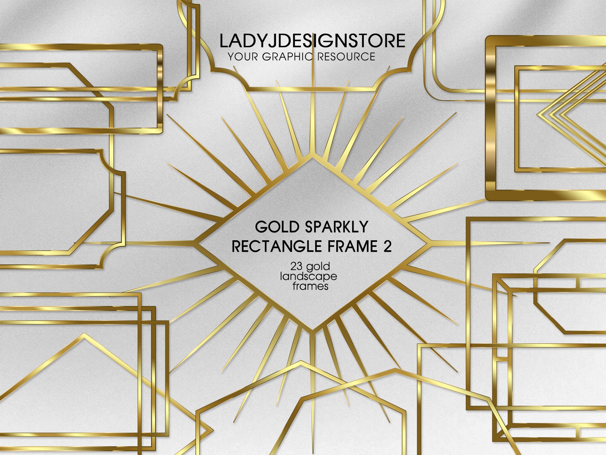 Gold Sparkly Rectangle Frame Edition Clipart 2 ladyjdesignstore
