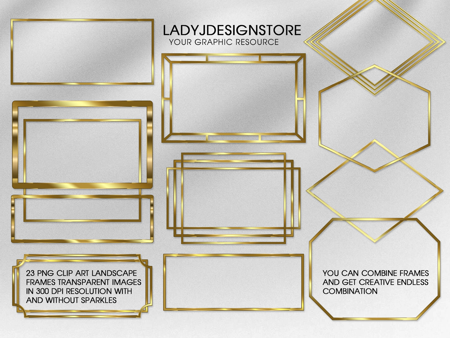Gold Sparkly Rectangle Frame Edition Clipart 2 ladyjdesignstore
