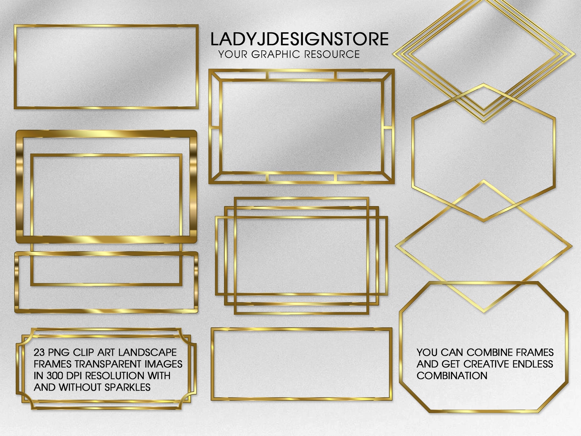 Gold Sparkly Rectangle Frame Edition Clipart 2 ladyjdesignstore